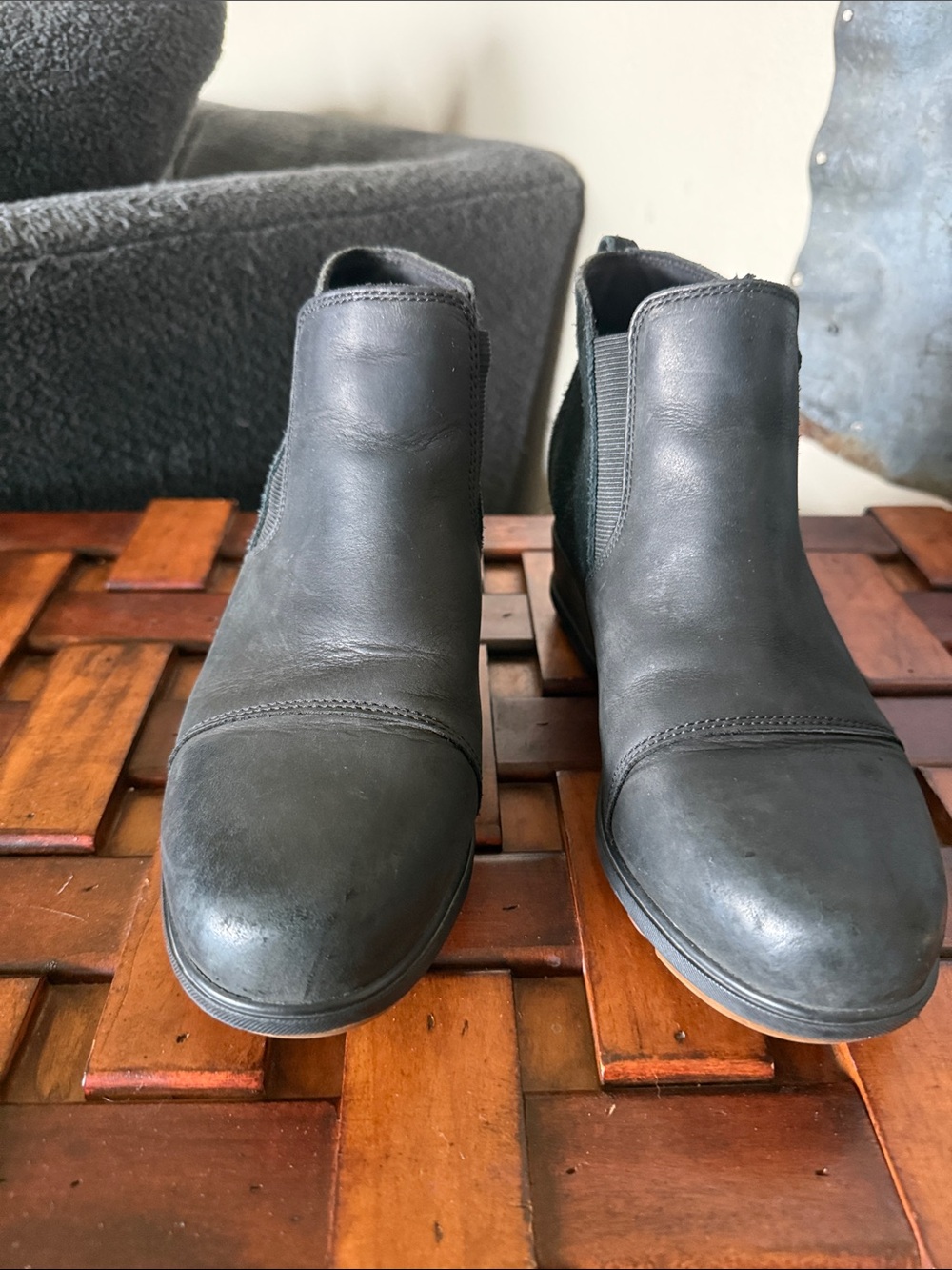 SOREL Black Leather Suede Chelsea Wedge Ankle - Picture 2 of 2